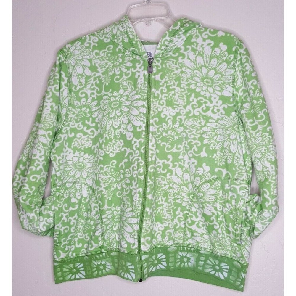 Activology Ac-Tiv-Ology Full Zip Green Floral Hooded Jacket Active Yoga Size L